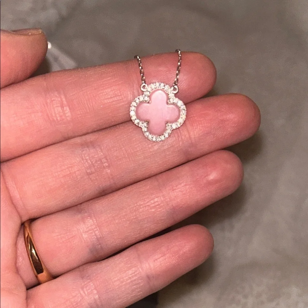 Sterling silver Pink Clover Pendant Necklace
